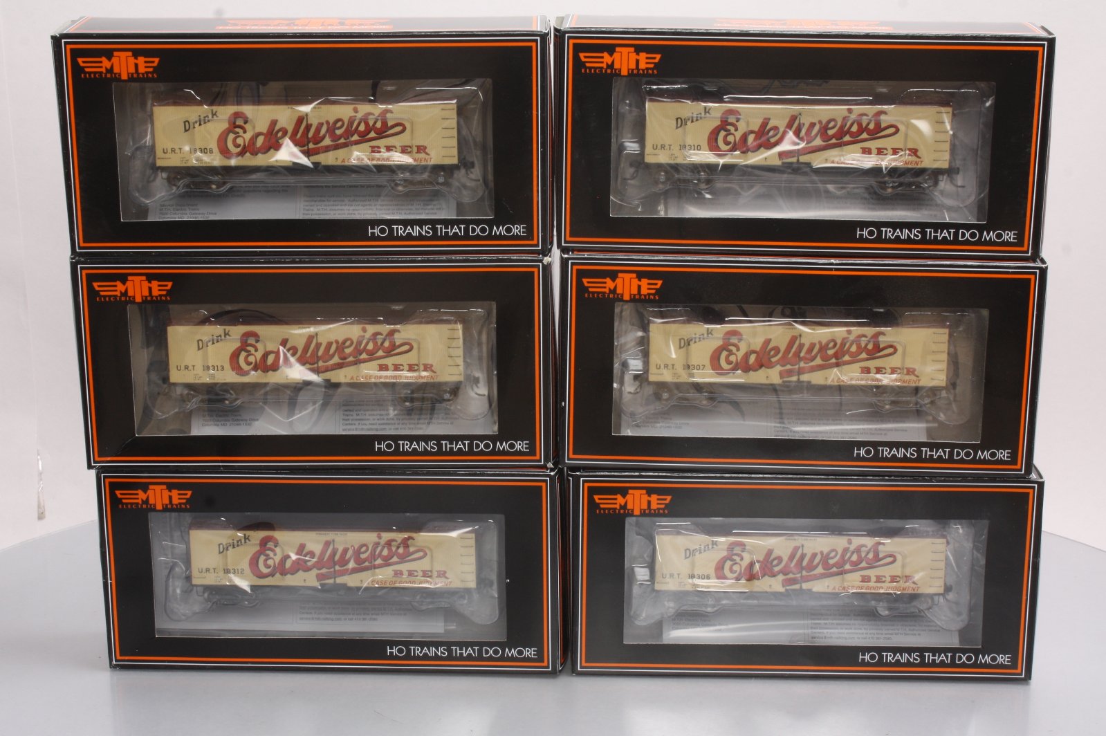 MTH 80-90023 HO Edelweiss Beer R40-2 Reefer Car Set (Set of 6)