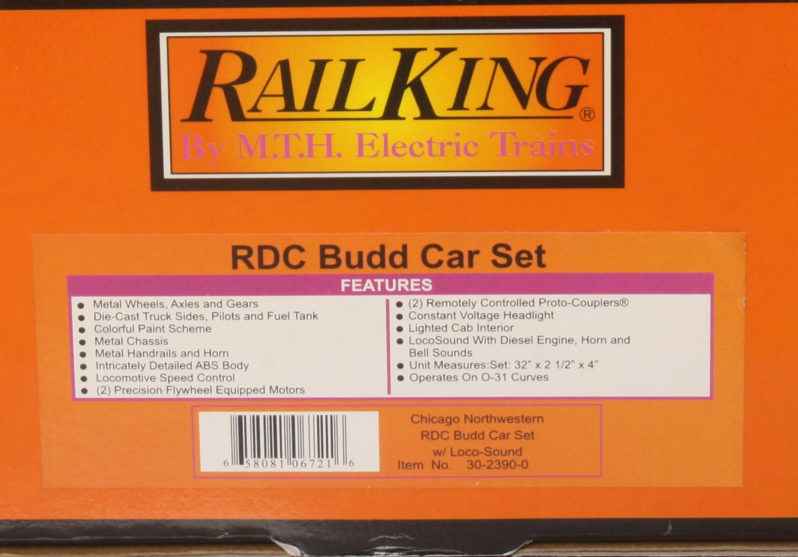 MTH 30-2390-0 O Chicago & North Western RDC Budd Car Set w/Loco-Sound (Set of 2)
