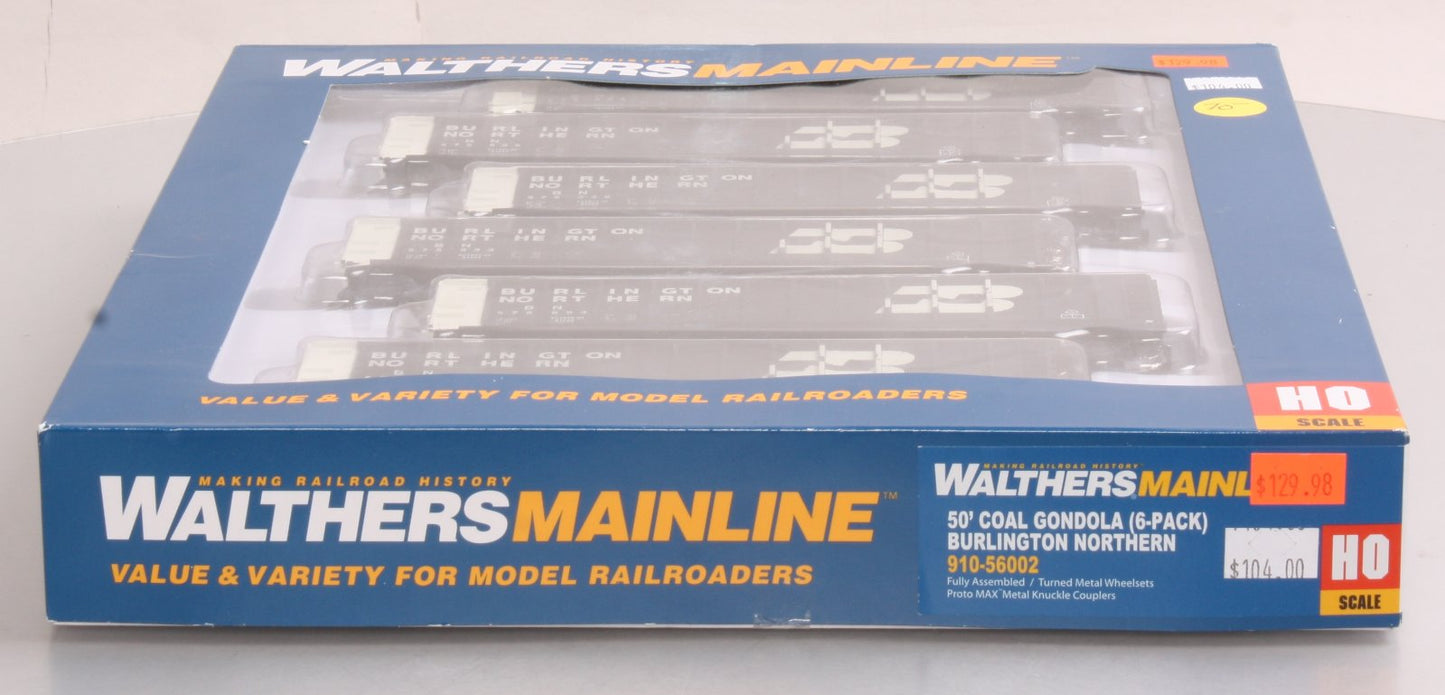 Walthers 910-56002 HO Scale Burlington Northern 50' Coal Gondola 6-Pack