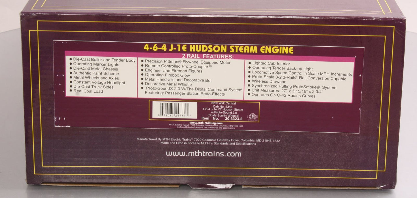 MTH 20-3323-2 New York Central 4-6-4 J-1e PT Hudson Steam Locomotive #5344 w PS2