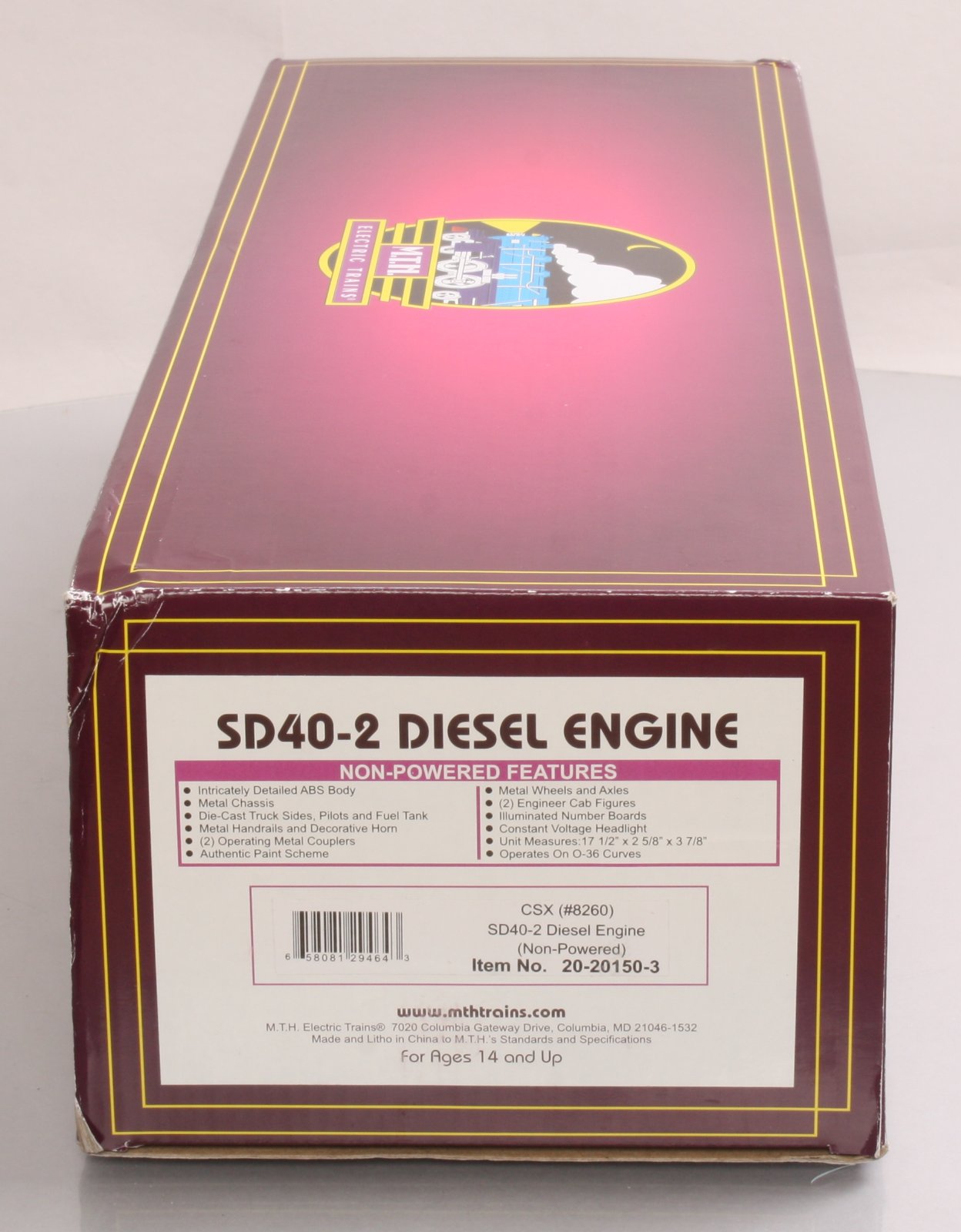MTH 20-20150-3 CSX SD40-2 Non-Powered Diesel Engine #8620