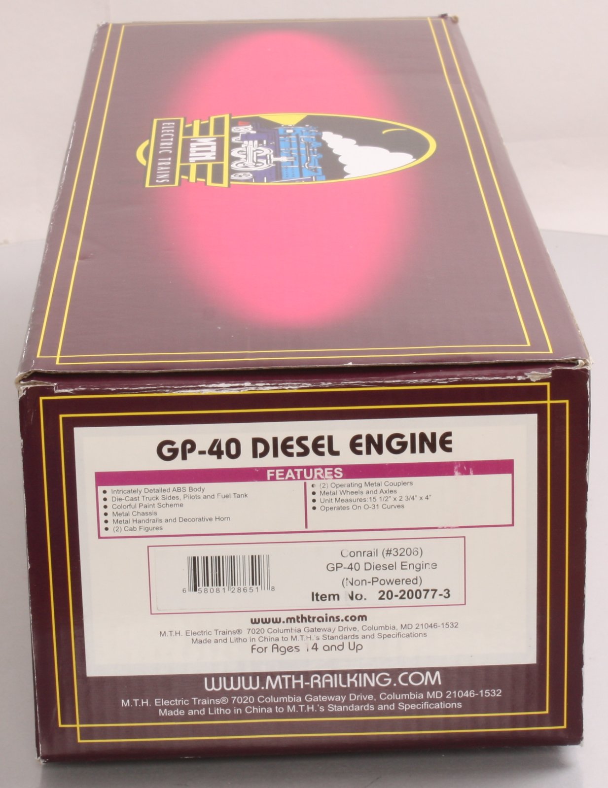 MTH 20-20077-3 Conrail GP-40 Non-Powered Diesel Engine #3206