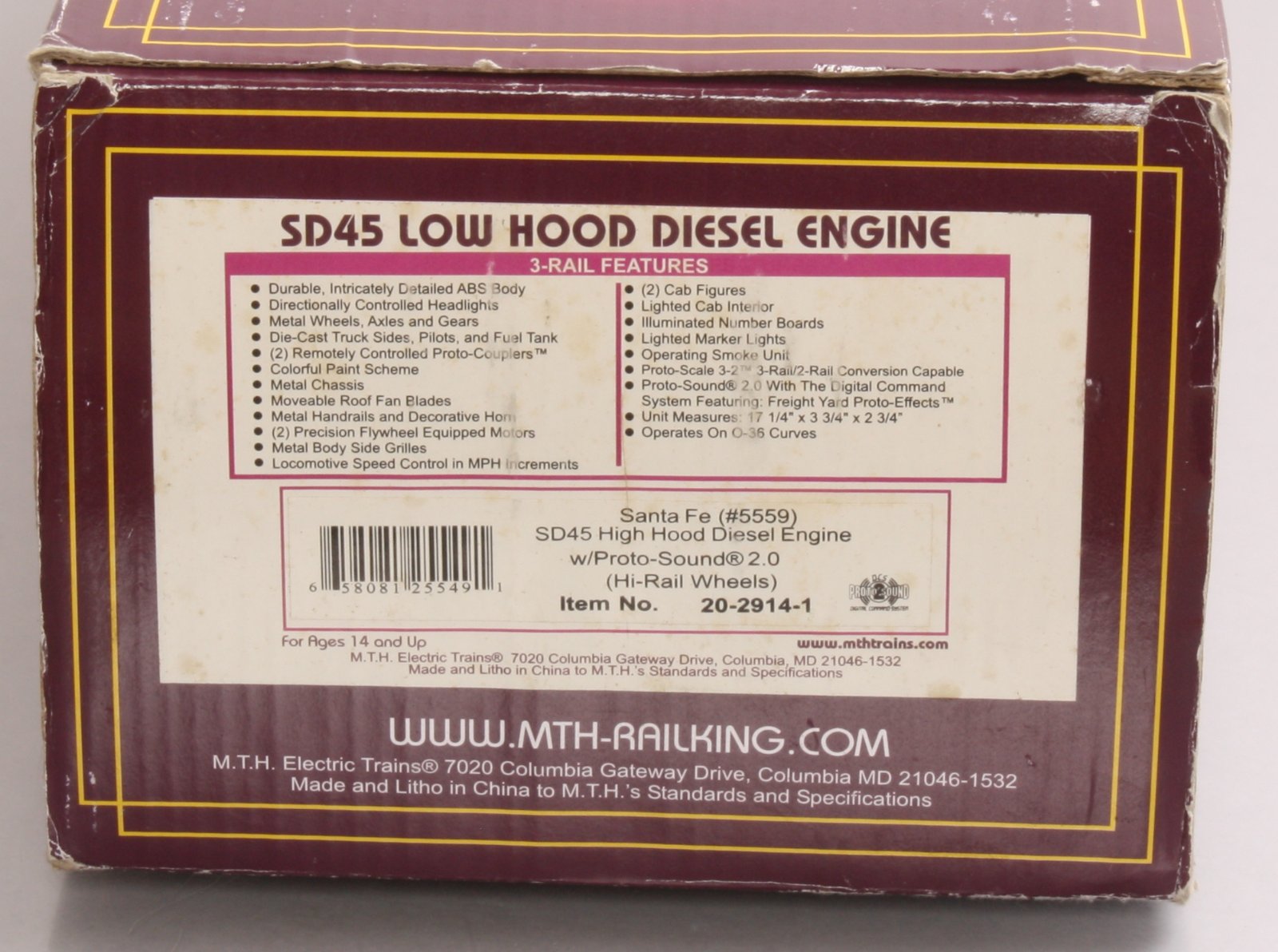 MTH 20-2914-1 Santa Fe SD45 Low Hood Diesel Engine w/PS 2.0 #5559 (Hi-Rail)