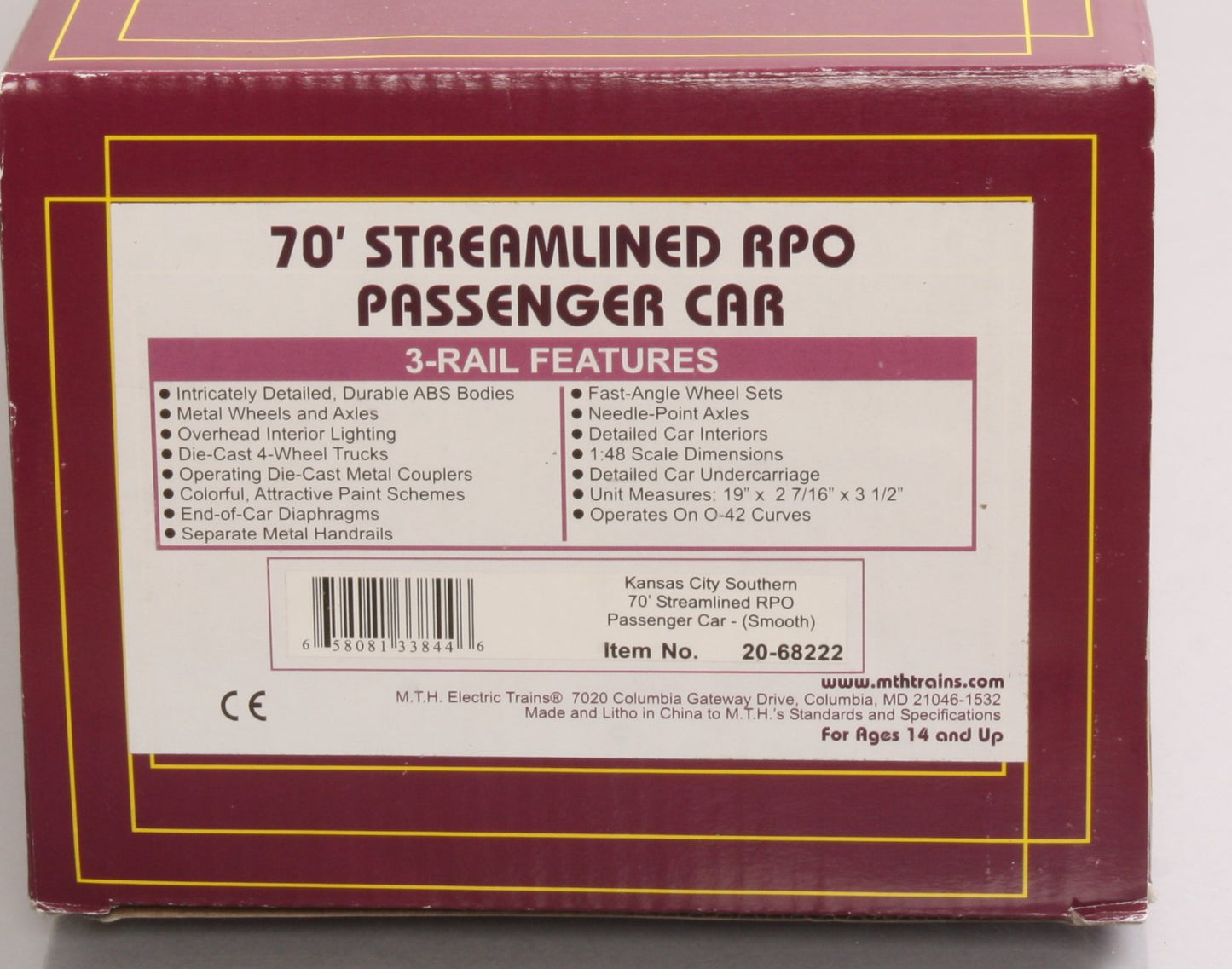 MTH 20-68222 Kansas City Southern 70' RPO Passenger Car
