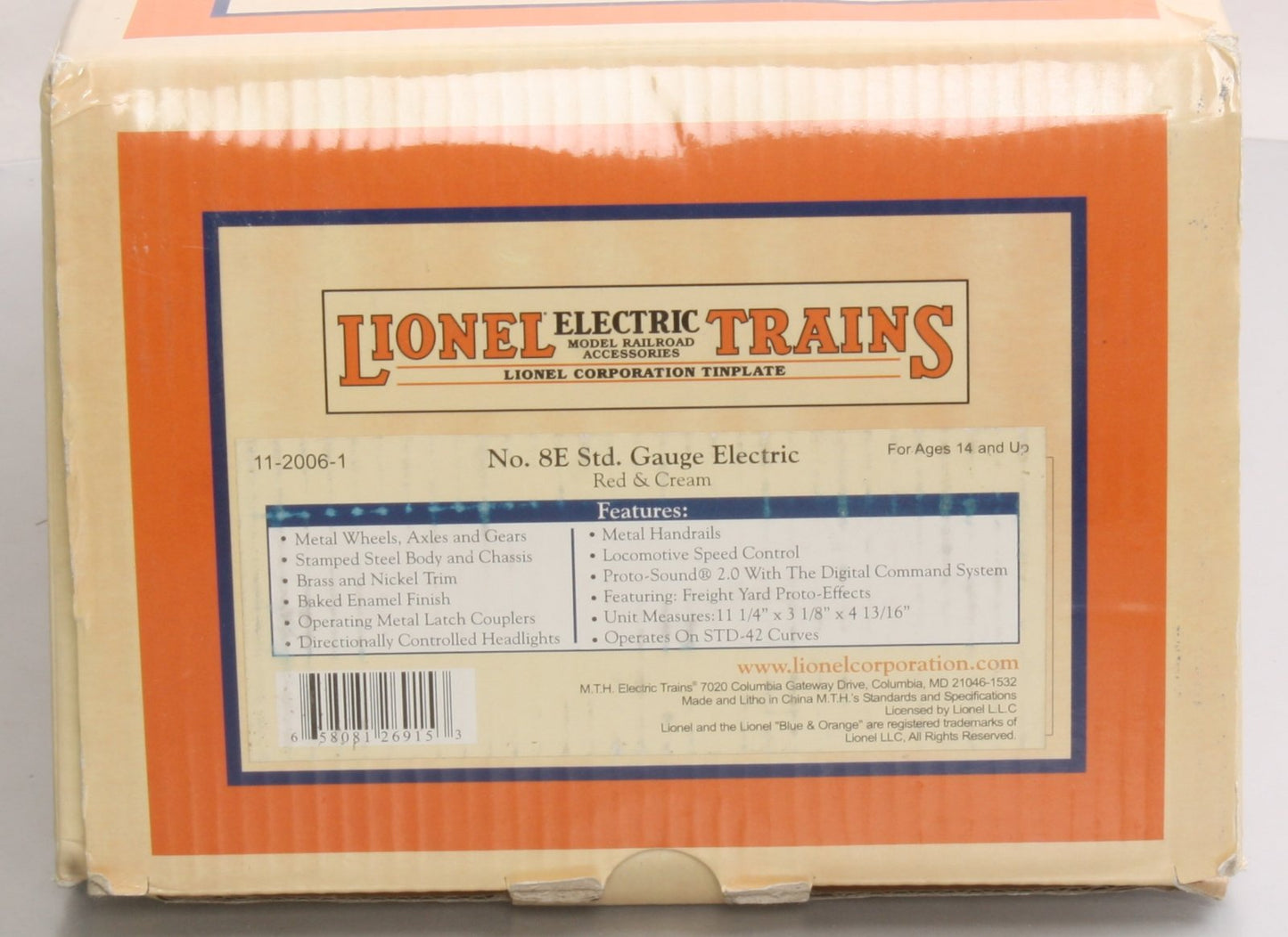 MTH 11-2006-1 Red & Cream No. 8E Std. Gauge Electric w/Proto 2.0