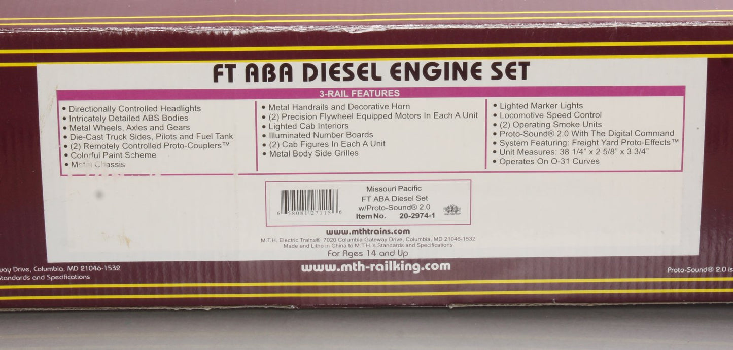 MTH 20-2974-1 Missouri Pacific FT ABA Diesel Engine Set w/PS2 ##501/502/501B