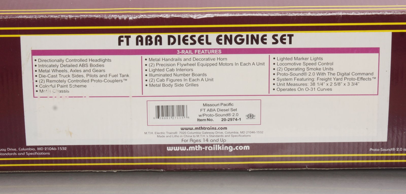 MTH 20-2974-1 Missouri Pacific FT ABA Diesel Engine Set w/PS2 ##501/502/501B