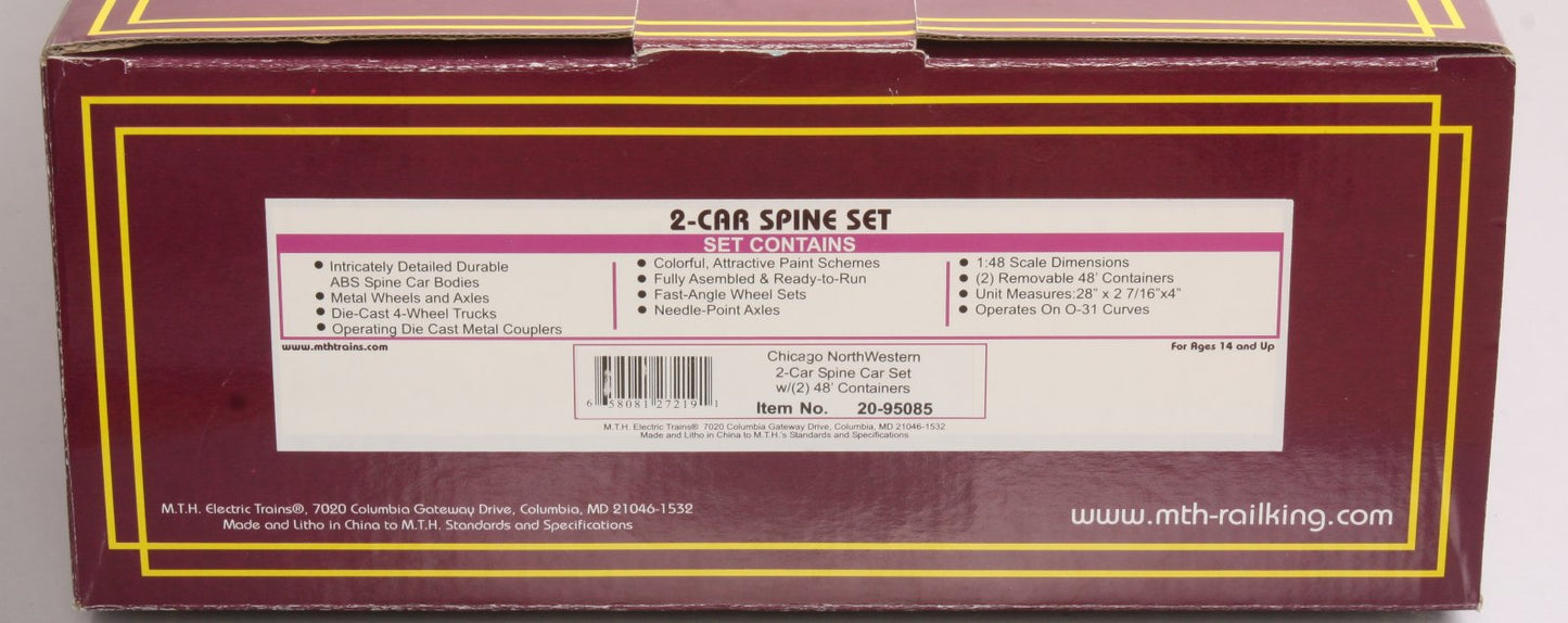 MTH 20-95085 O C&NW Spine Car Set with 2 48' Containers (Set of 2)