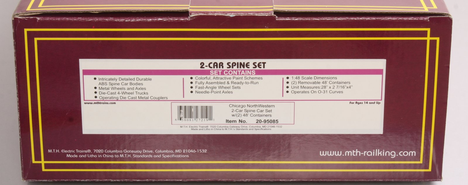 MTH 20-95085 O C&NW Spine Car Set with 2 48' Containers (Set of 2)