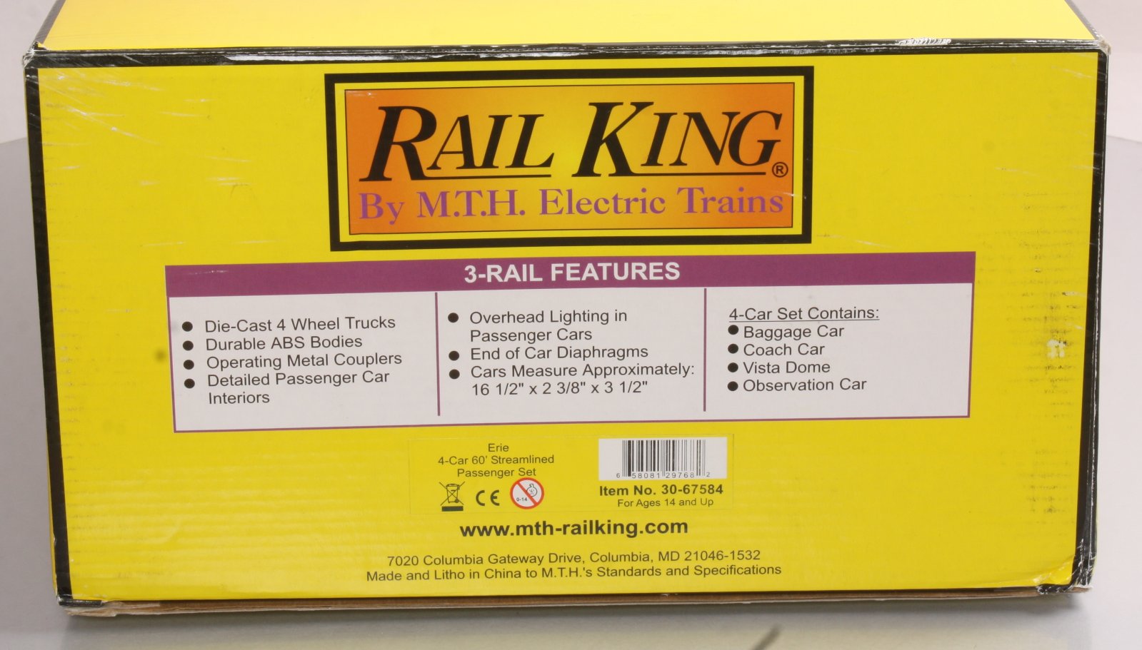 MTH 30-67584 Erie 4-Car 60' Stream ABS Passenger