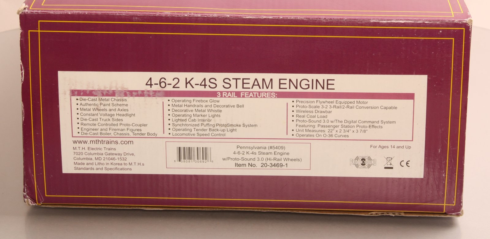 MTH 20-3469-1 O Pennsylvania 4-6-2 K-4S Steam Locomotive & Tender