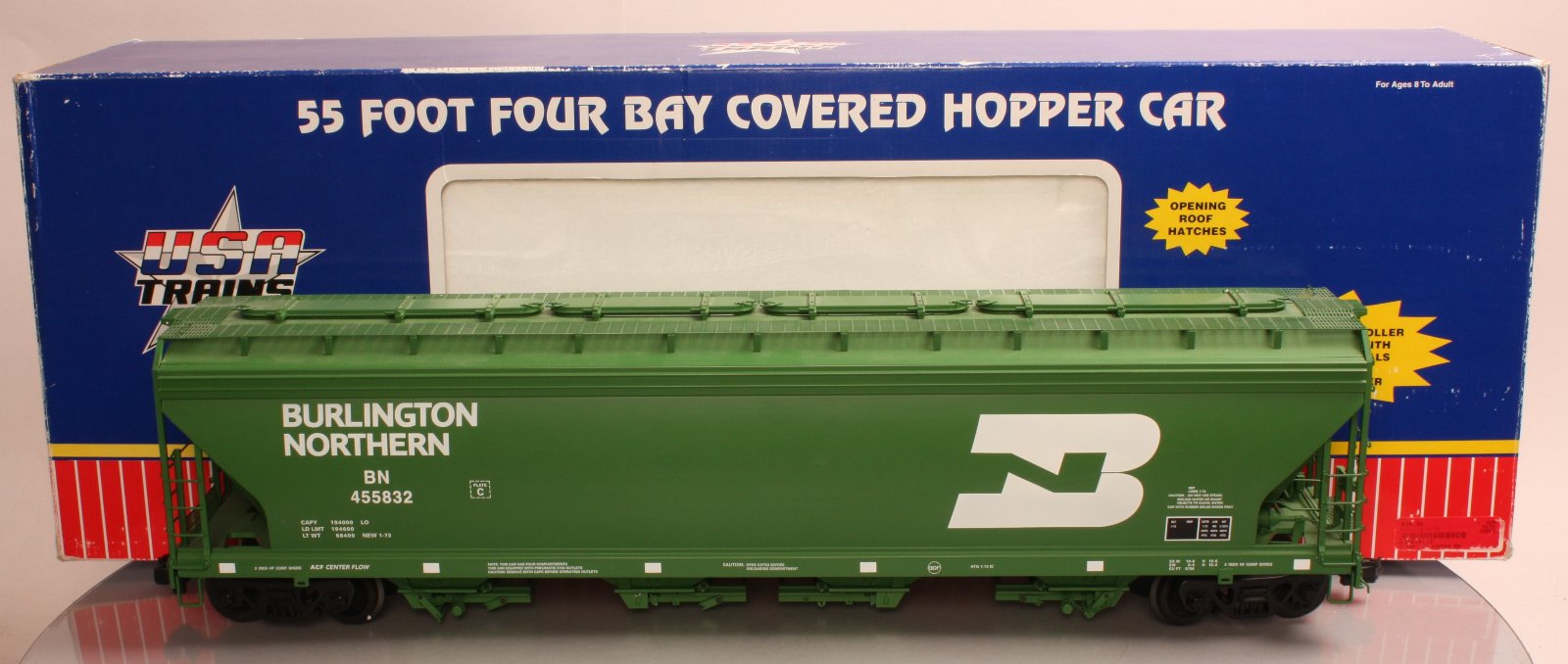 USA Trains R14110 G Gauge BN 4 Bay Center Flow Hopper #455832 (Metal Wheels)