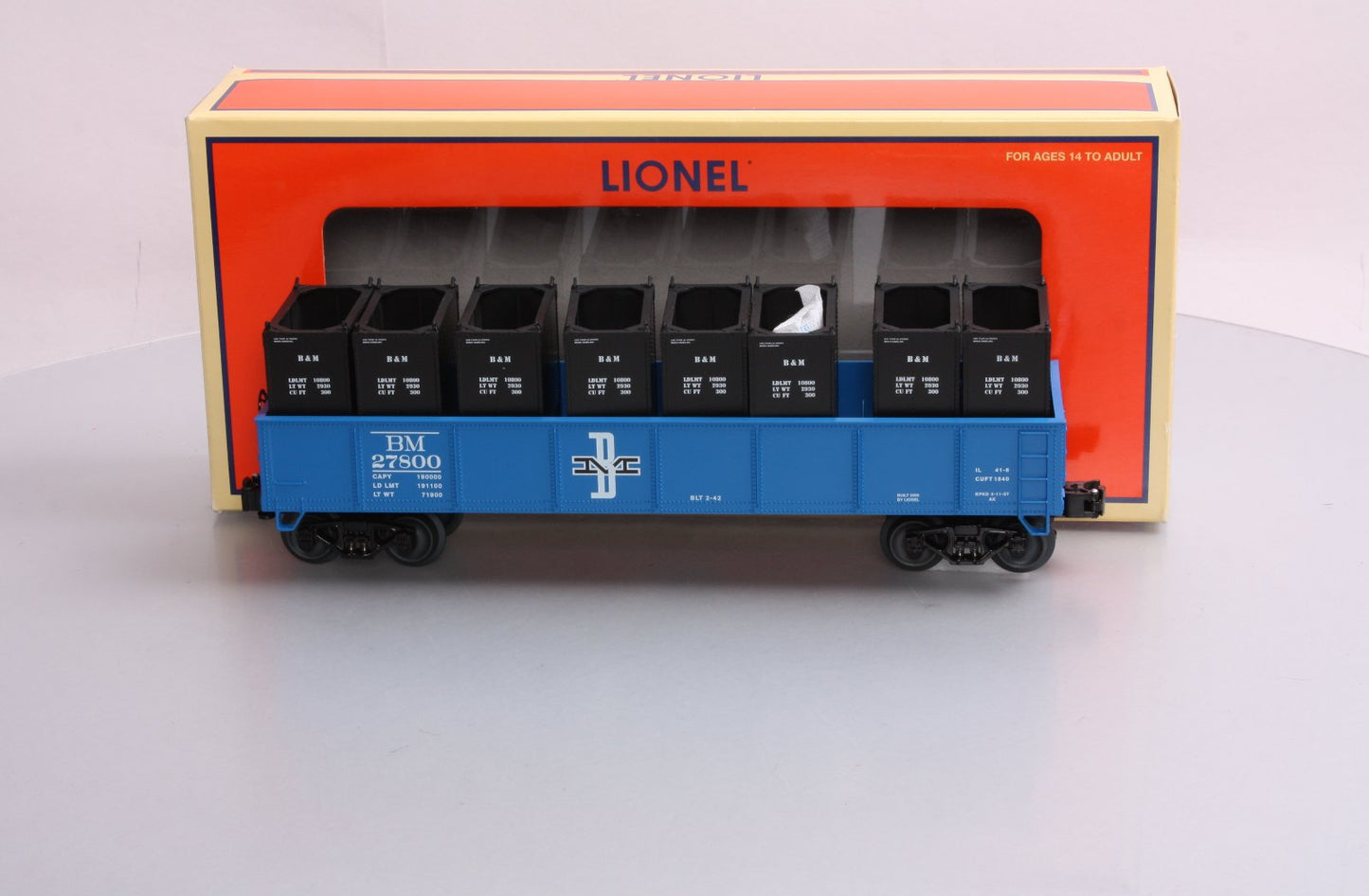 Lionel 6-27800 O Gauge Boston & Maine Gondola with Containers