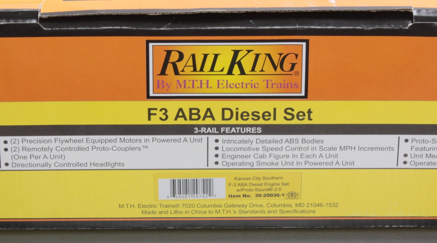 MTH 30-20036-1 Kansas City Southern F-3 ABA O Gauge Diesel Train Set w/PS2