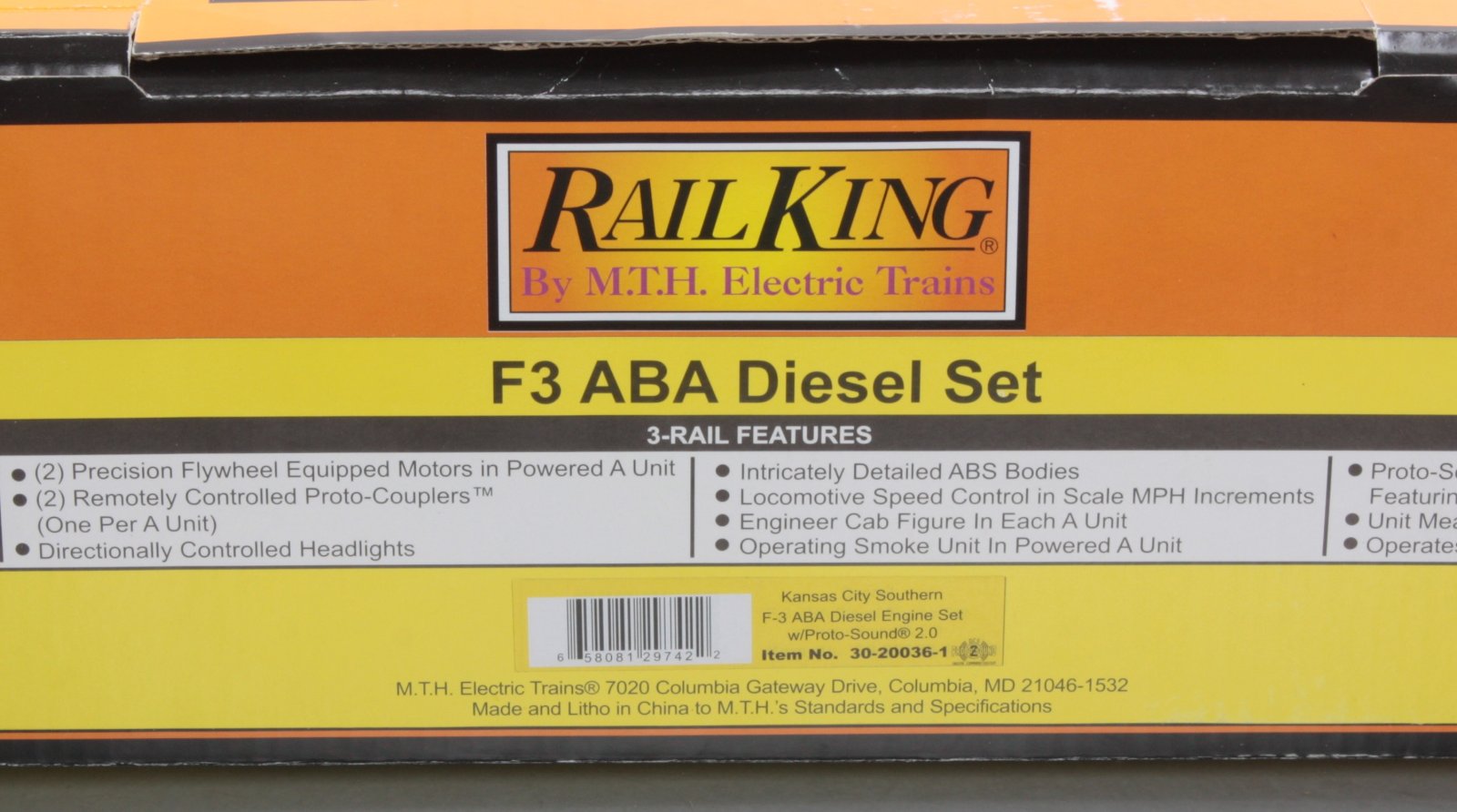 MTH 30-20036-1 Kansas City Southern F-3 ABA O Gauge Diesel Train Set w/PS2