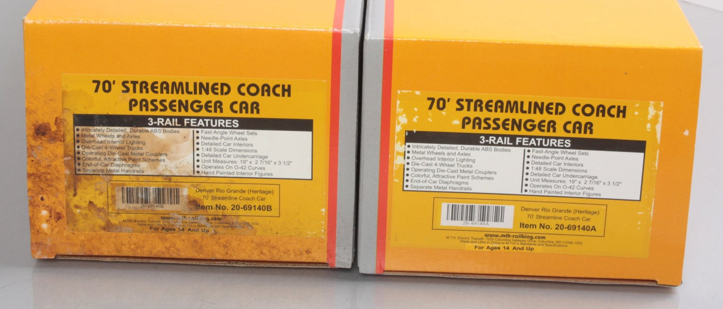 MTH 20-69140 O DRG 70’ Streamlined Coach/Coach Passenger Car Set (Set of 2)