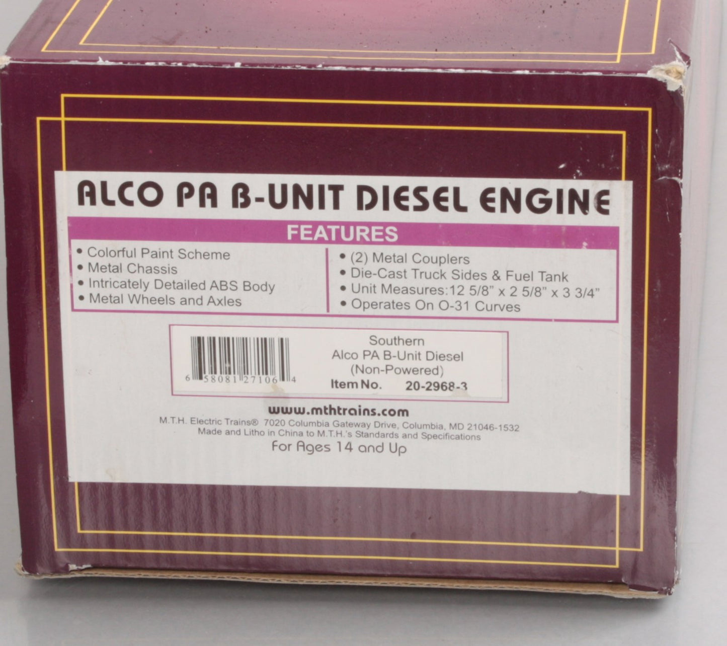 MTH 20-2968-3 Southern Alco PA B-Unit Non-Powered Diesel Engine #6905B