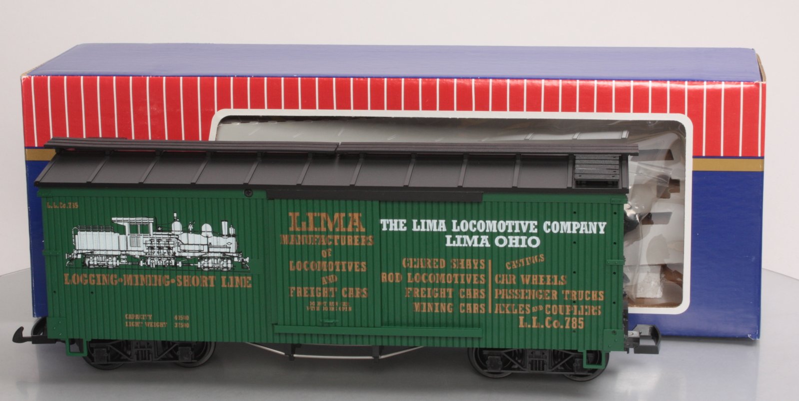 USA Trains 19038 G Lima Locomotive Co. Wood Box Car #785