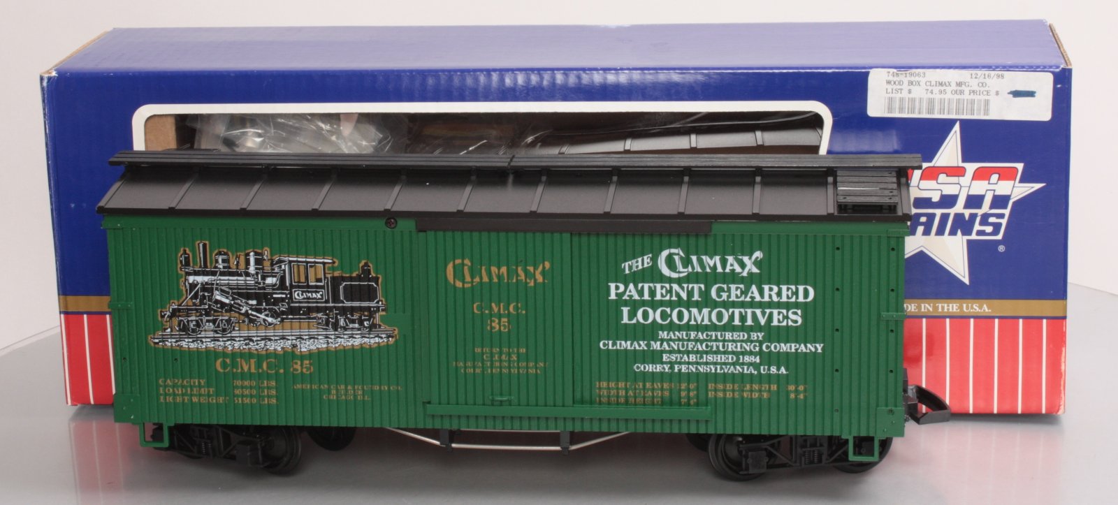 USA Trains R19063 G Climax Wood Boxcar