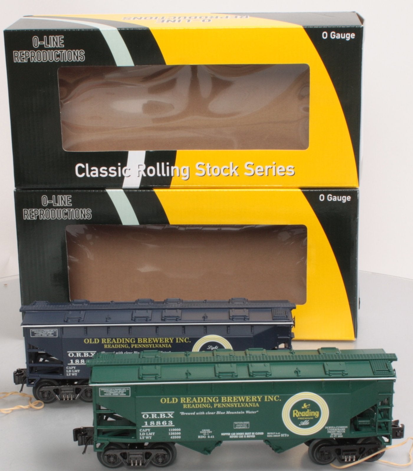O-Line OLR145 O Gauge Reading Ale Covered Hopper Cars #18863/#18864