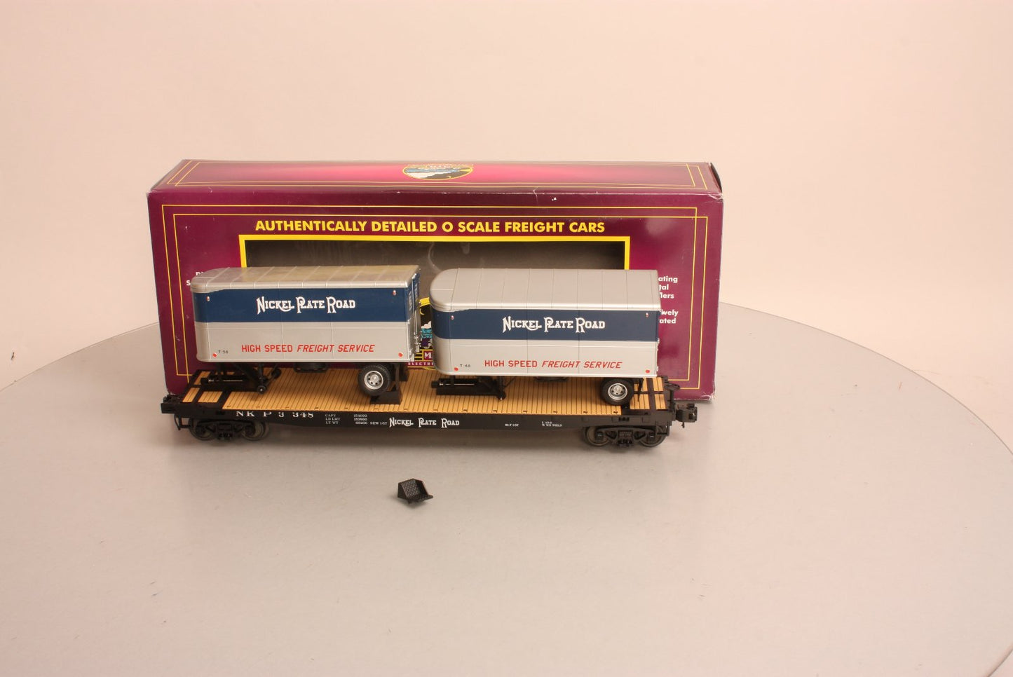 MTH 20-98834 O Gauge Nickel Plate Road Flat Car w/ 2 Pup Trailers #3348