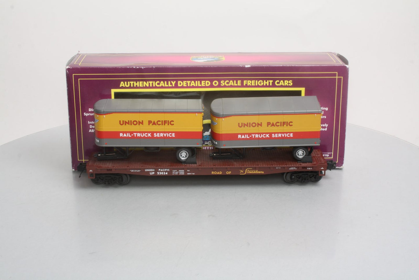 MTH 20-98602 O Gauge Union Pacific Flatcar w/2 PUP Trailers #53024