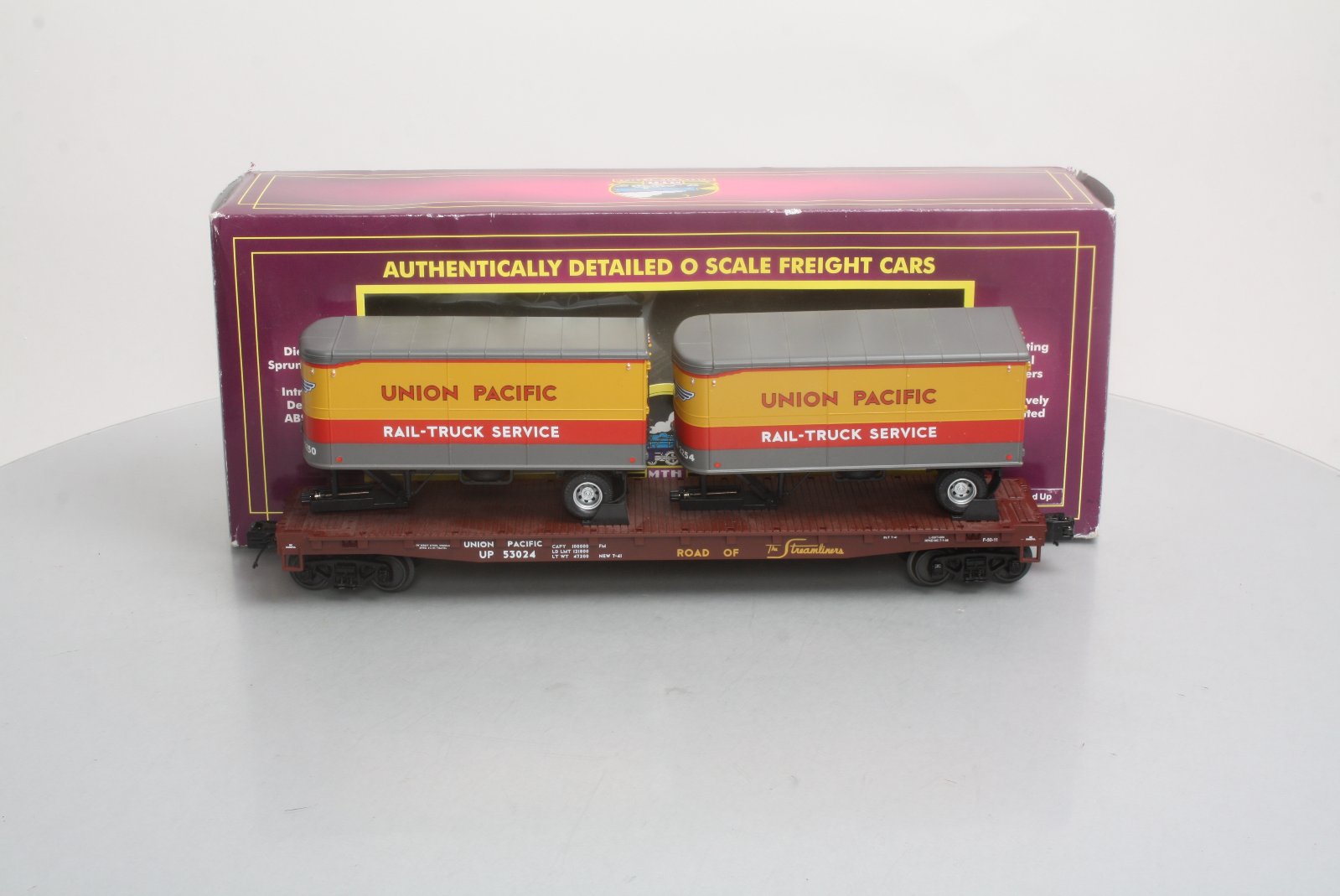 MTH 20-98602 O Gauge Union Pacific Flatcar w/2 PUP Trailers #53024