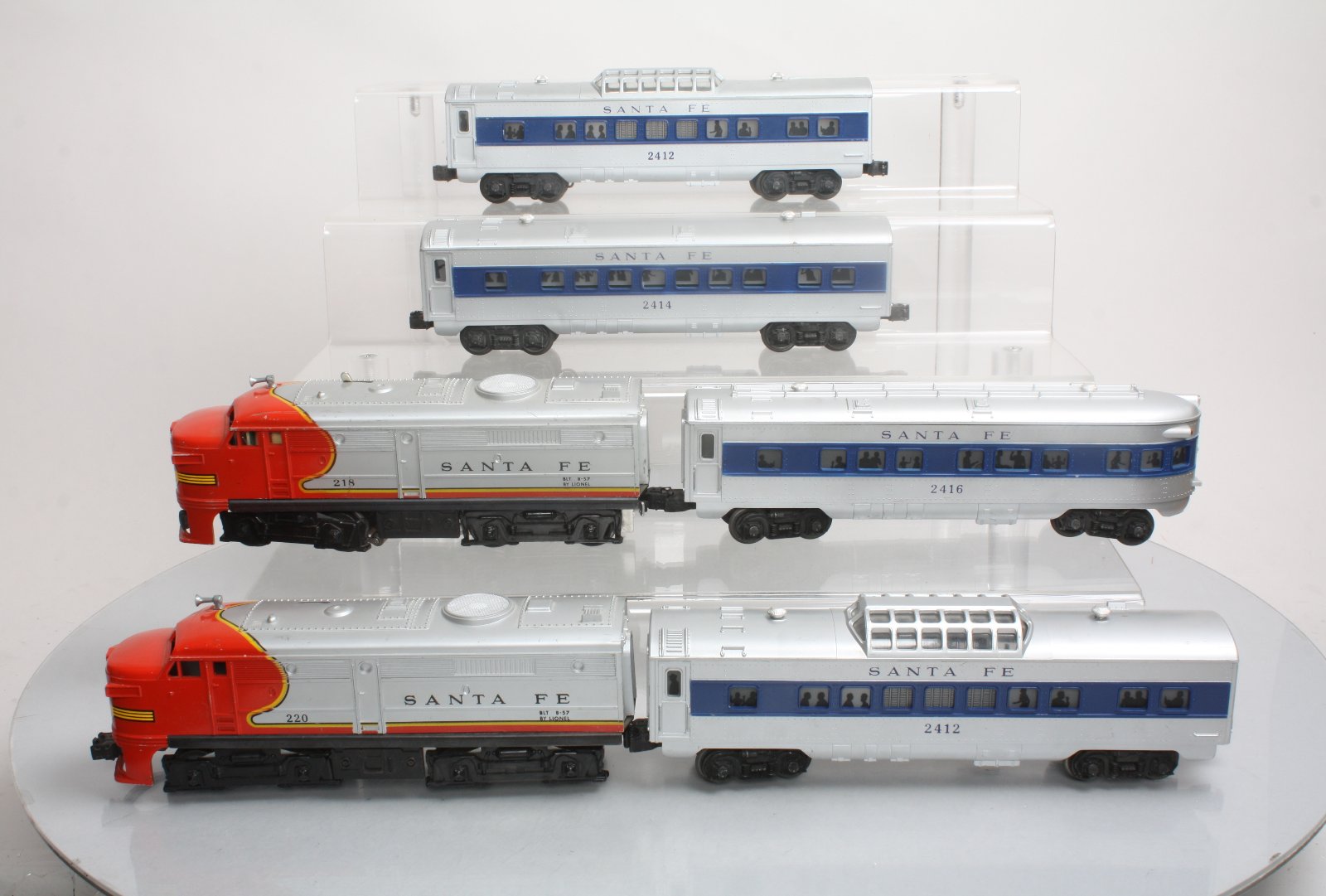 Lionel 1651O Santa Fe 218P/220T AA Blue Stripe Pass Set 2414, 2412, 2416