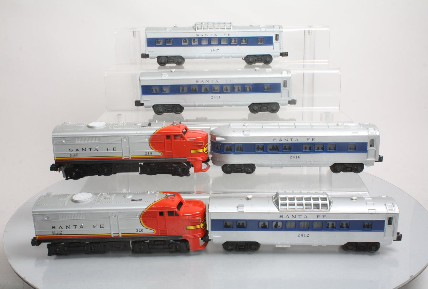Lionel 1651O Santa Fe 218P/220T AA Blue Stripe Pass Set 2414, 2412, 2416