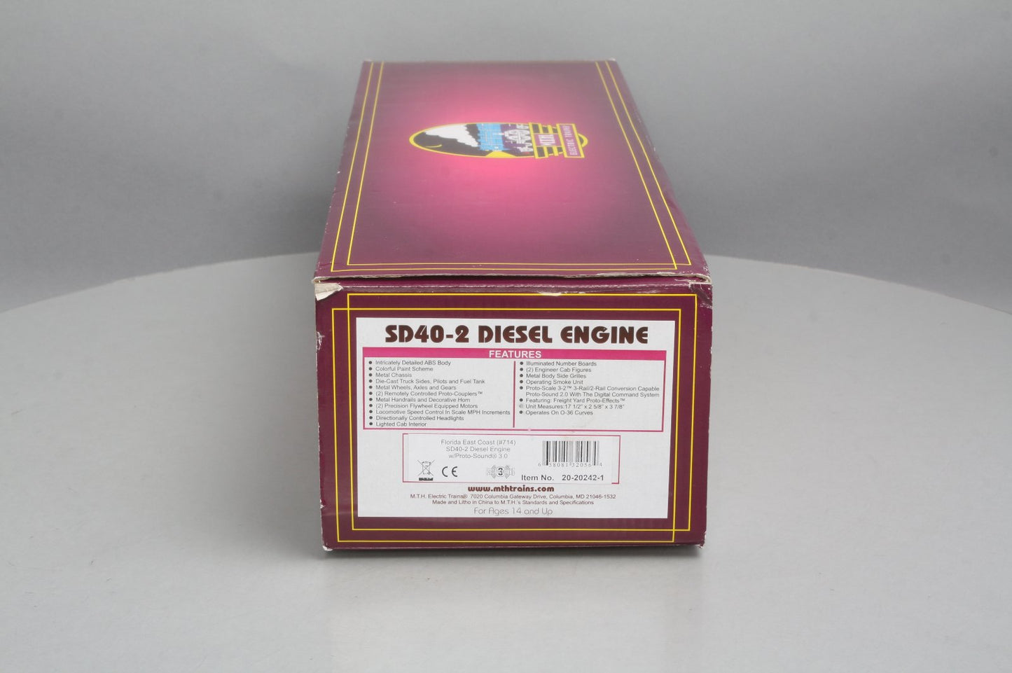 MTH 20-20242-1 Florida East Coast SD40-2 Diesel Engine w/PS 3.0 #714