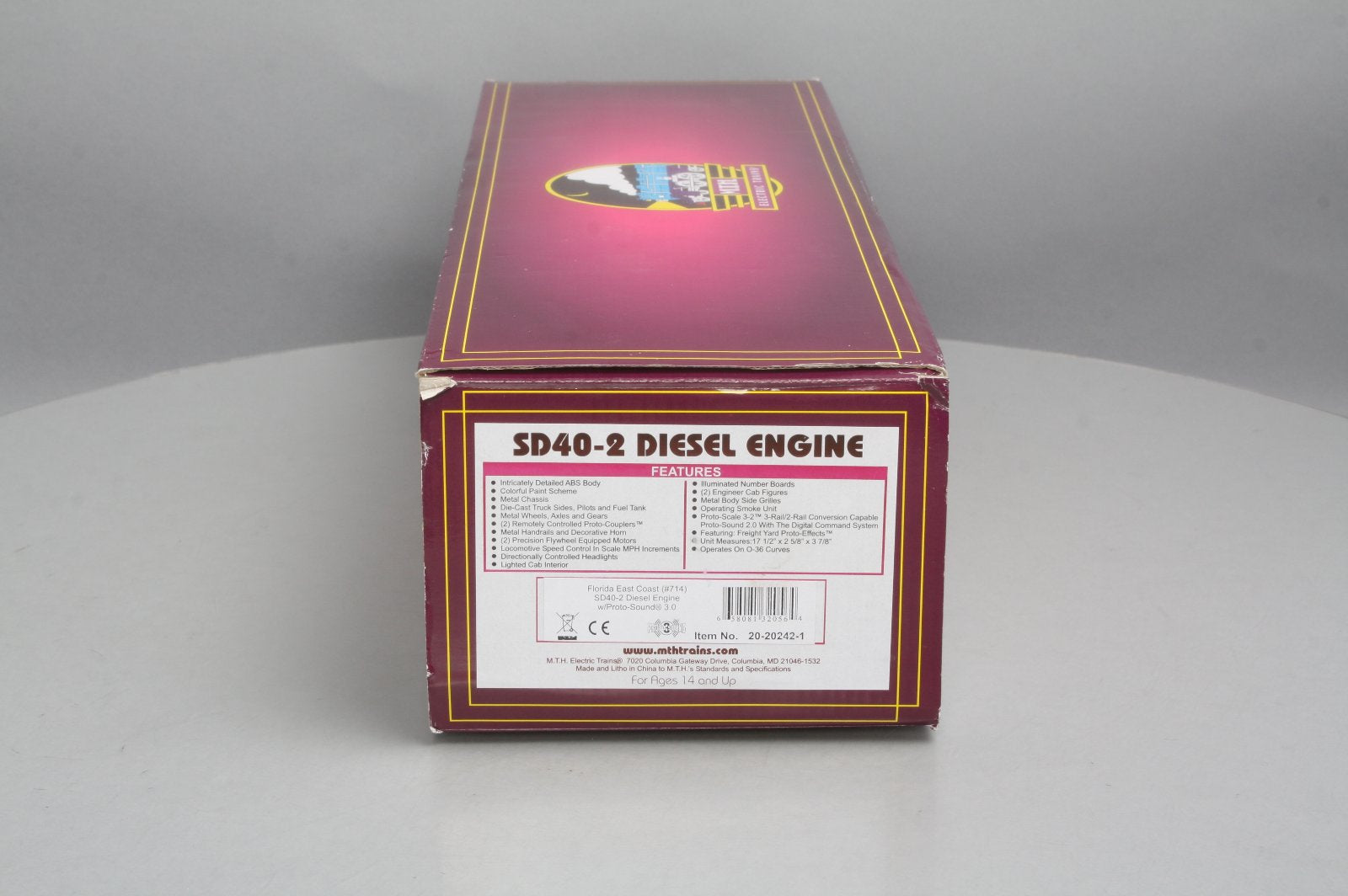 MTH 20-20242-1 Florida East Coast SD40-2 Diesel Engine w/PS 3.0 #714