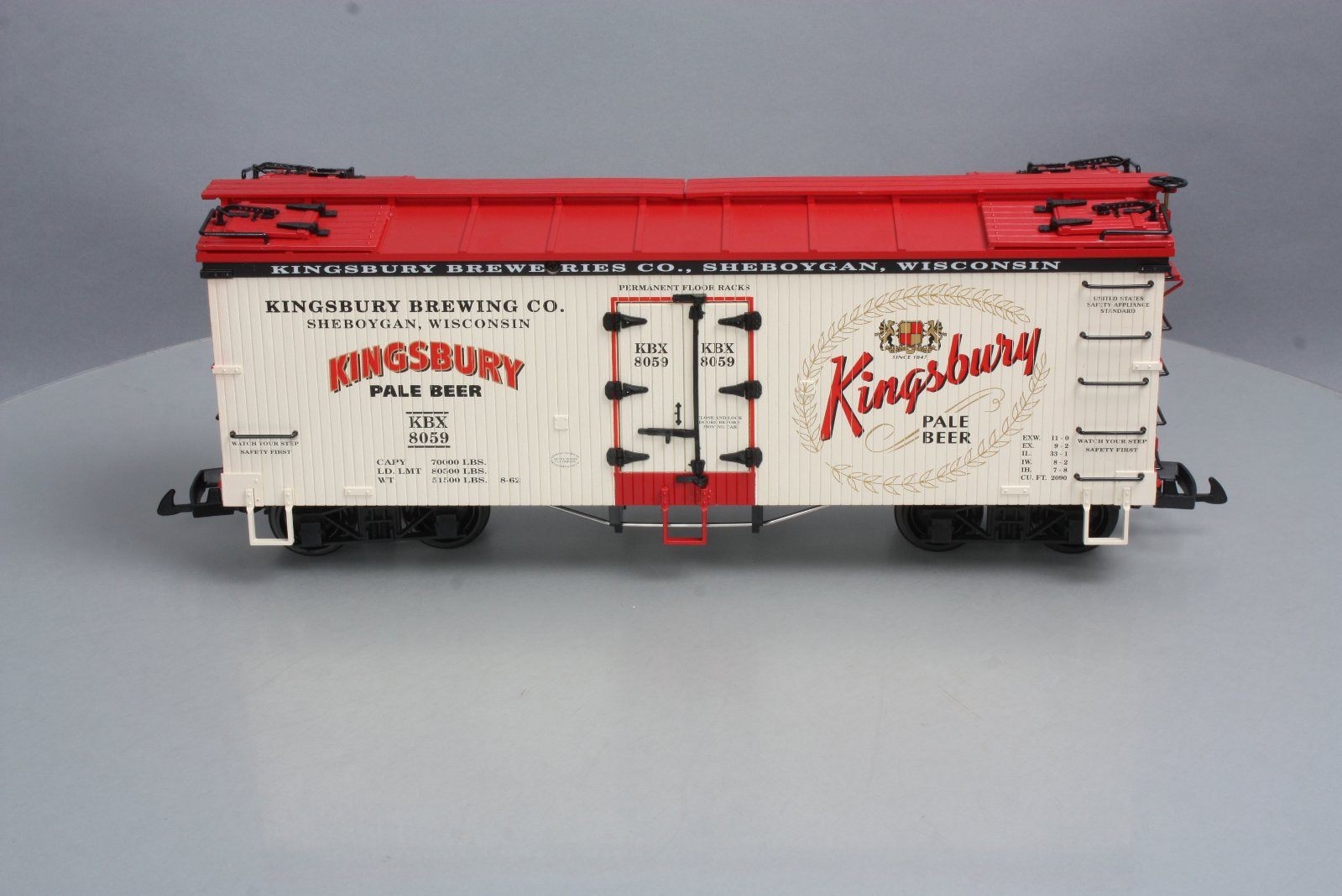 USA Trains R16424 G Scale Kingsbury Pale Beer Reefer #8059