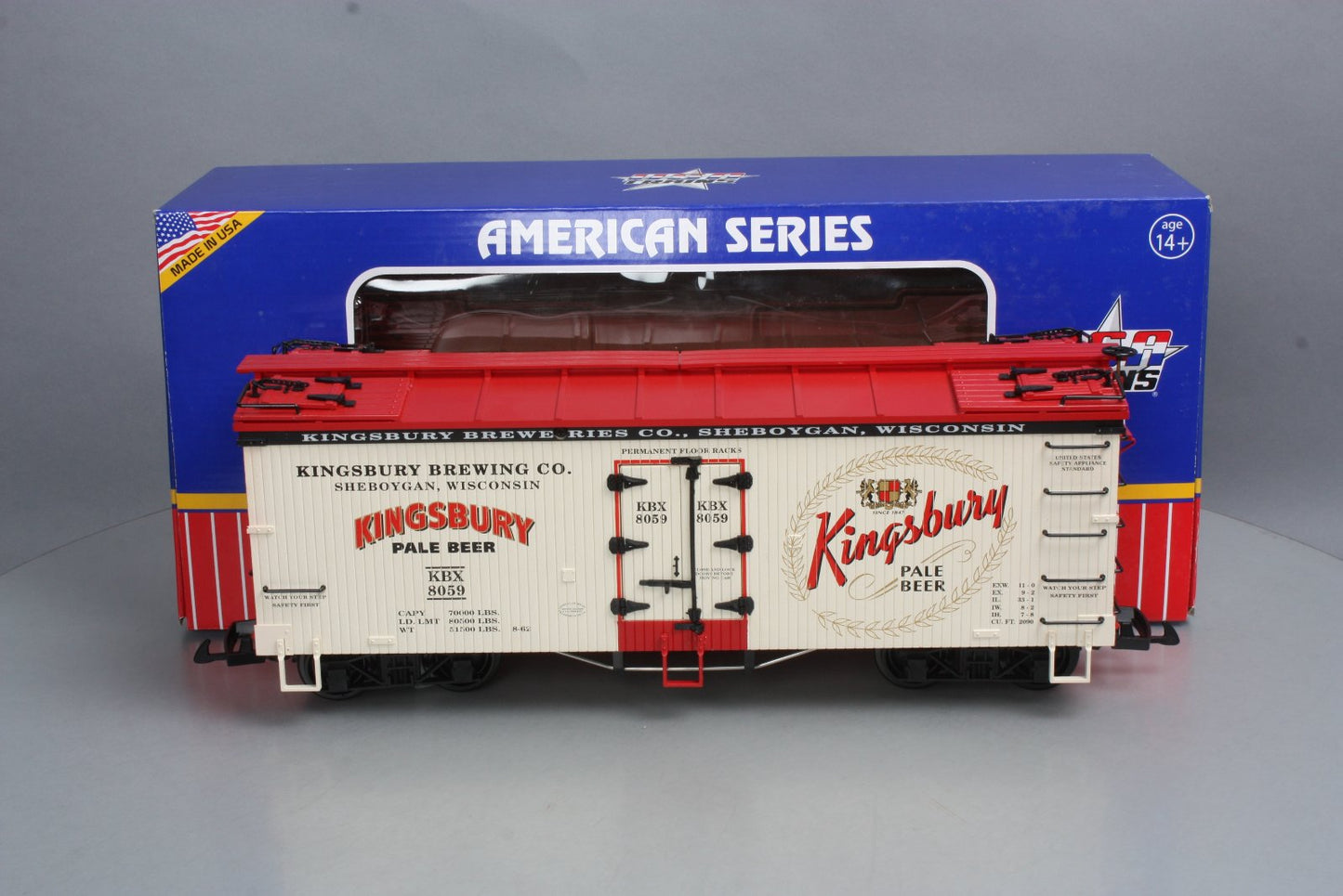 USA Trains R16424 G Scale Kingsbury Pale Beer Reefer #8059