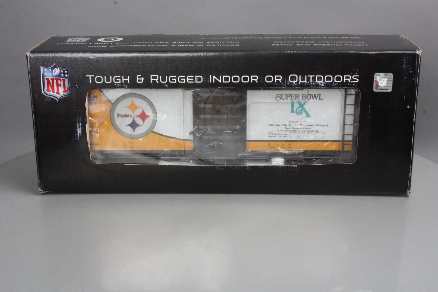 MTH 70-74068 G Scale Pittsburgh Steelers (Super Bowl 9) 40' Metal Wheels Boxcar