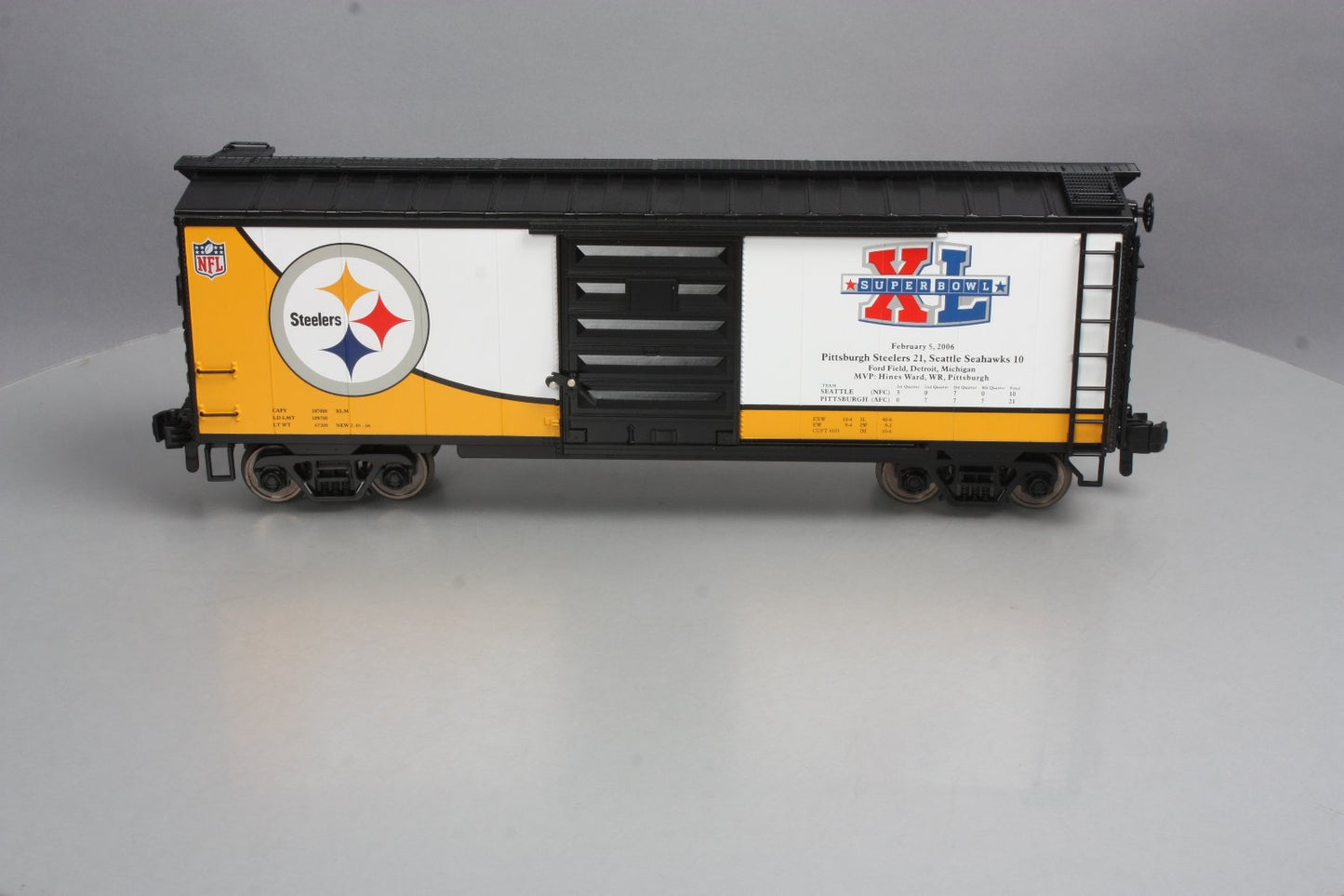 MTH 70-74076 G Scale Pittsburgh Steelers (Super Bowl 40) 40' Metal Wheels Boxcar