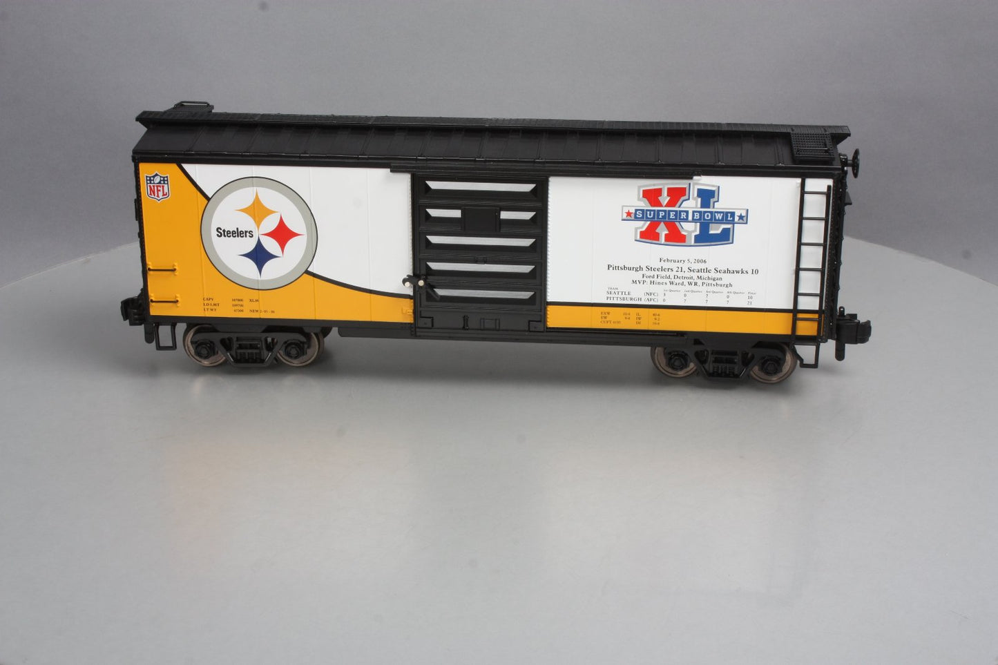 MTH 70-74076 G Scale Pittsburgh Steelers (Super Bowl 40) 40' Metal Wheels Boxcar