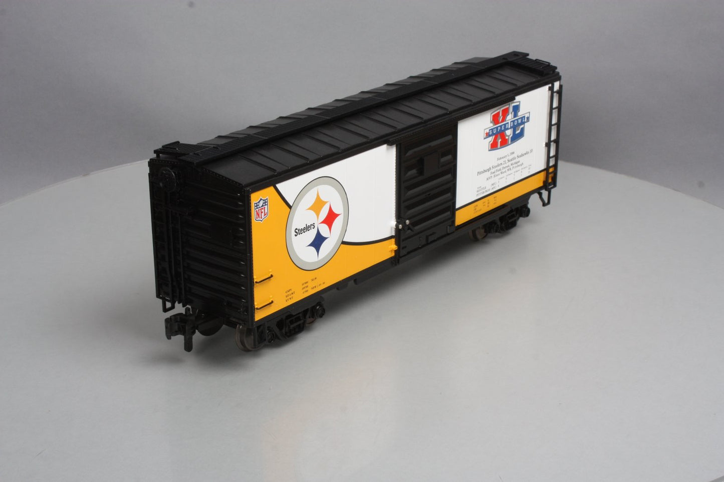 MTH 70-74076 G Scale Pittsburgh Steelers (Super Bowl 40) 40' Metal Wheels Boxcar