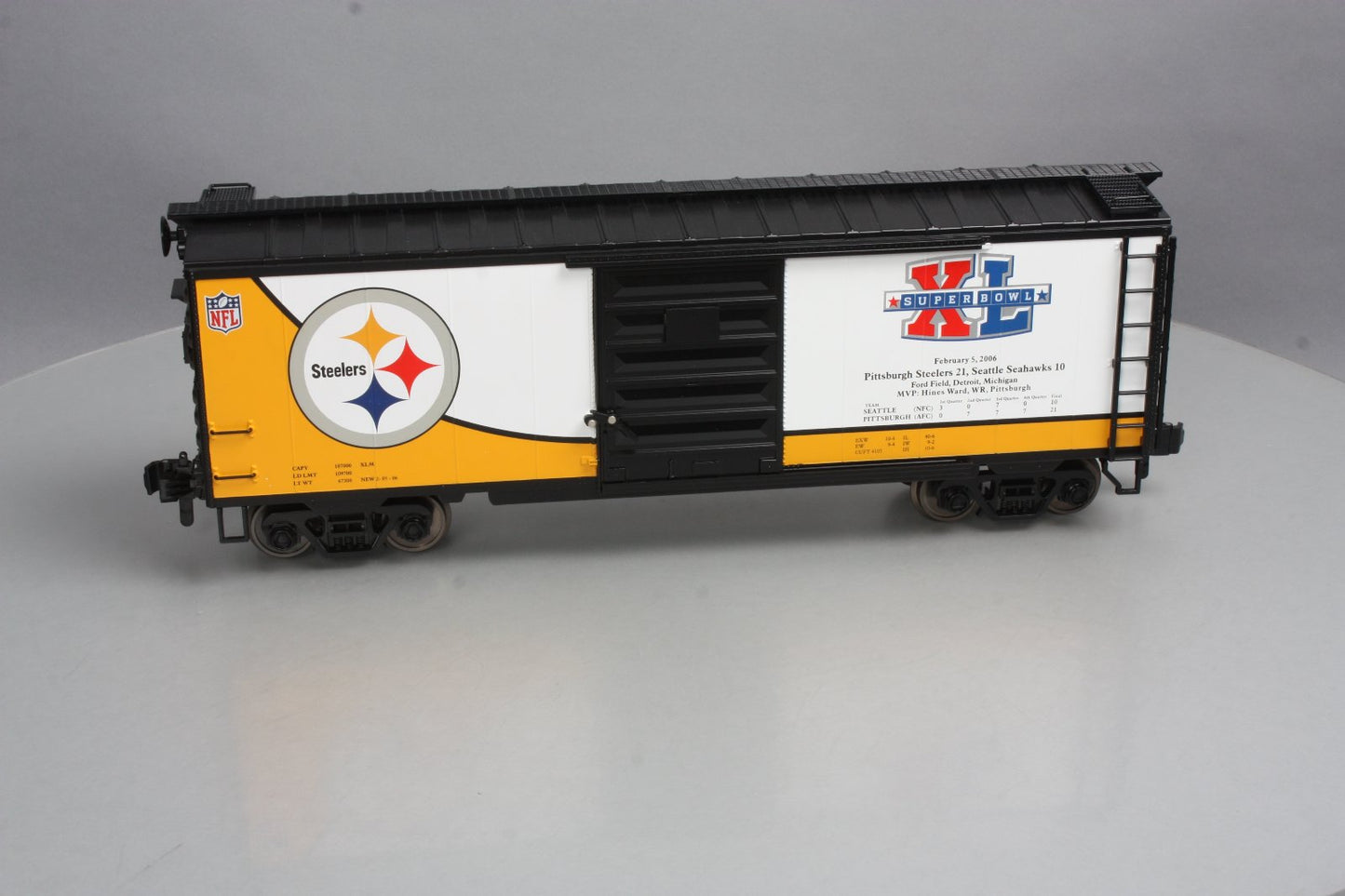 MTH 70-74076 G Scale Pittsburgh Steelers (Super Bowl 40) 40' Metal Wheels Boxcar