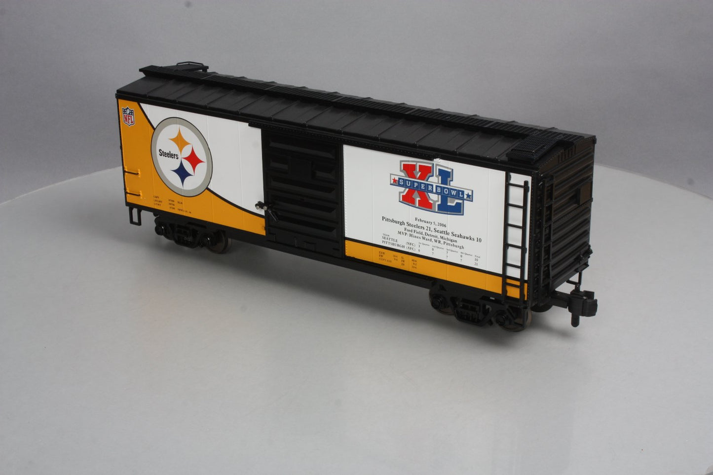 MTH 70-74076 G Scale Pittsburgh Steelers (Super Bowl 40) 40' Metal Wheels Boxcar