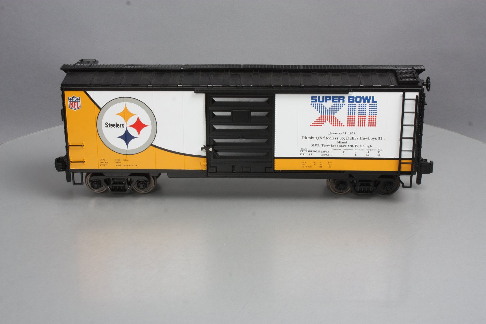 MTH 70-74074 G Scale Pittsburgh Steelers (Super Bowl 13) 40' Metal Wheels Boxcar