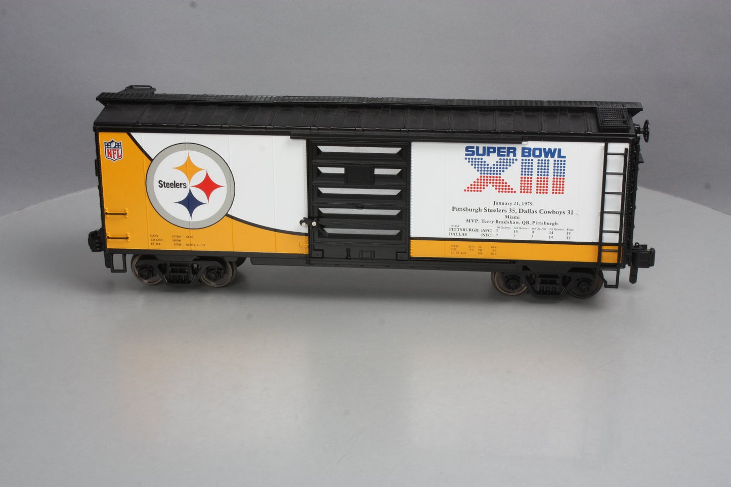 MTH 70-74074 G Scale Pittsburgh Steelers (Super Bowl 13) 40' Metal Wheels Boxcar