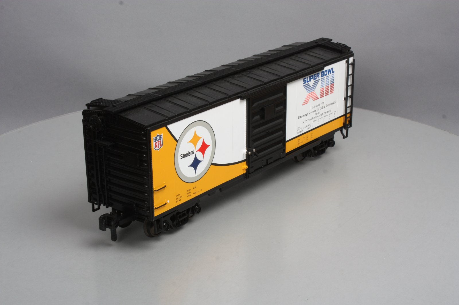 MTH 70-74074 G Scale Pittsburgh Steelers (Super Bowl 13) 40' Metal Wheels Boxcar