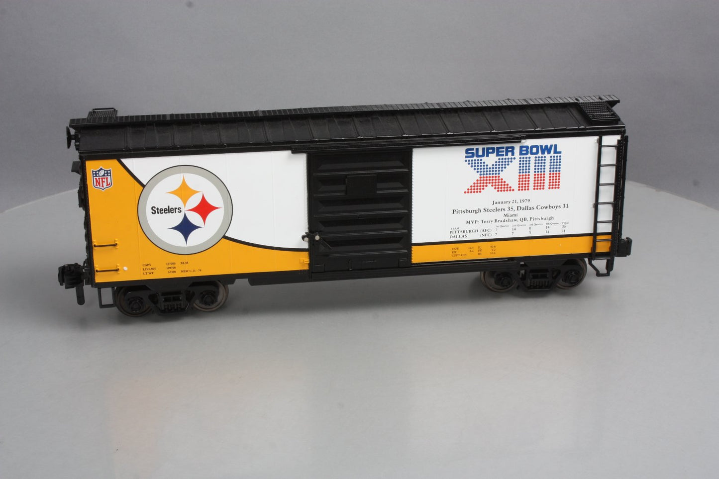 MTH 70-74074 G Scale Pittsburgh Steelers (Super Bowl 13) 40' Metal Wheels Boxcar