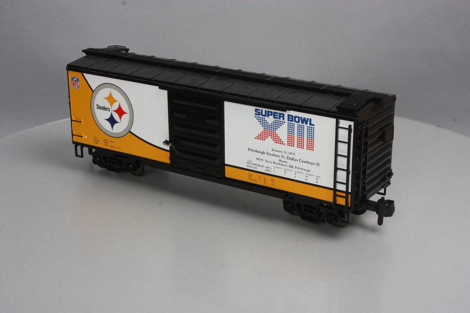 MTH 70-74074 G Scale Pittsburgh Steelers (Super Bowl 13) 40' Metal Wheels Boxcar