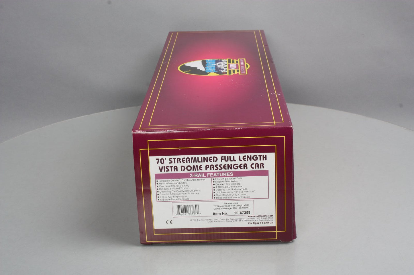 MTH 20-67258 O Pennsylvania 70' ABS Full Length Vista Dome Passenger Car