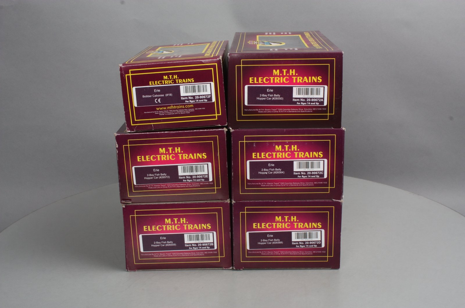 MTH 20-90672 O Erie 2-Bay Fish Belly Hopper Car Set with Caboose (Set of 5)