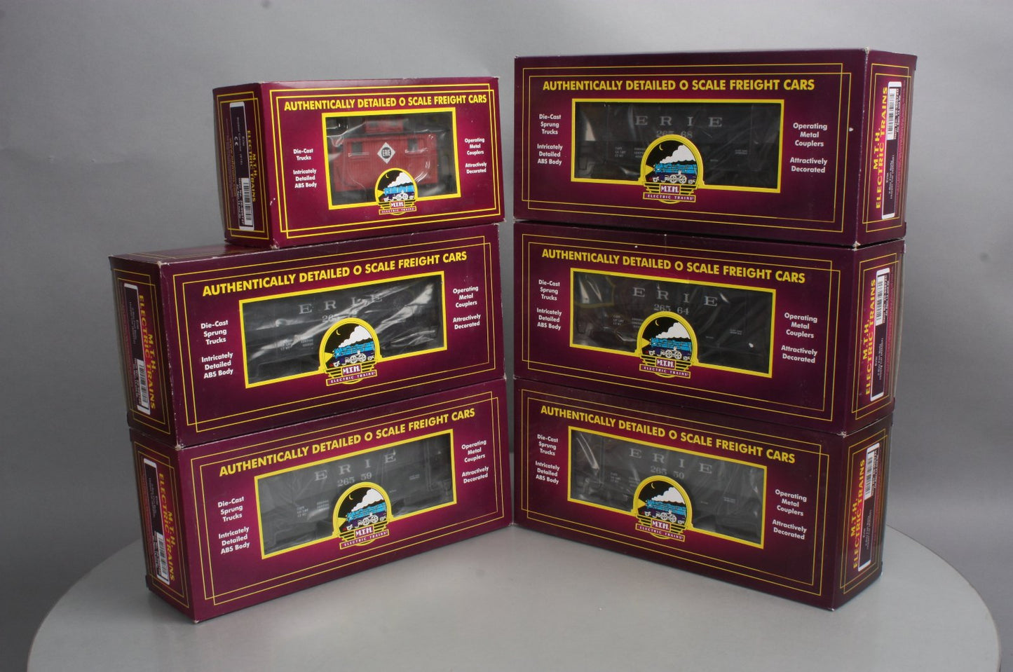 MTH 20-90672 O Erie 2-Bay Fish Belly Hopper Car Set with Caboose (Set of 5)