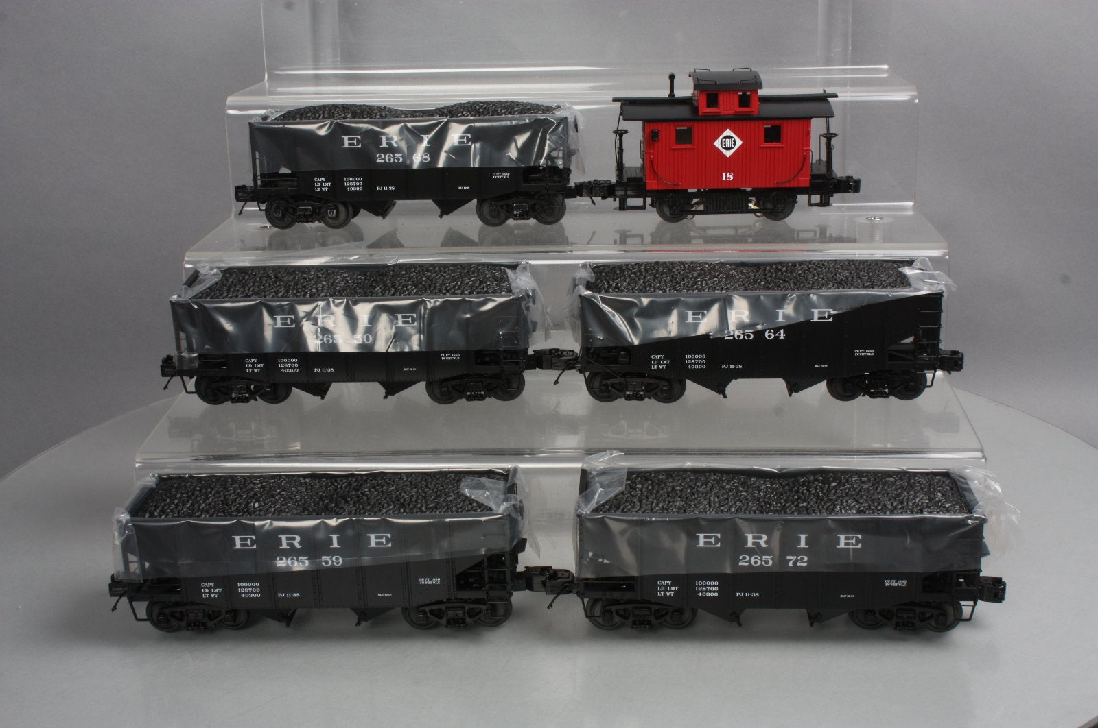 MTH 20-90672 O Erie 2-Bay Fish Belly Hopper Car Set with Caboose (Set of 5)