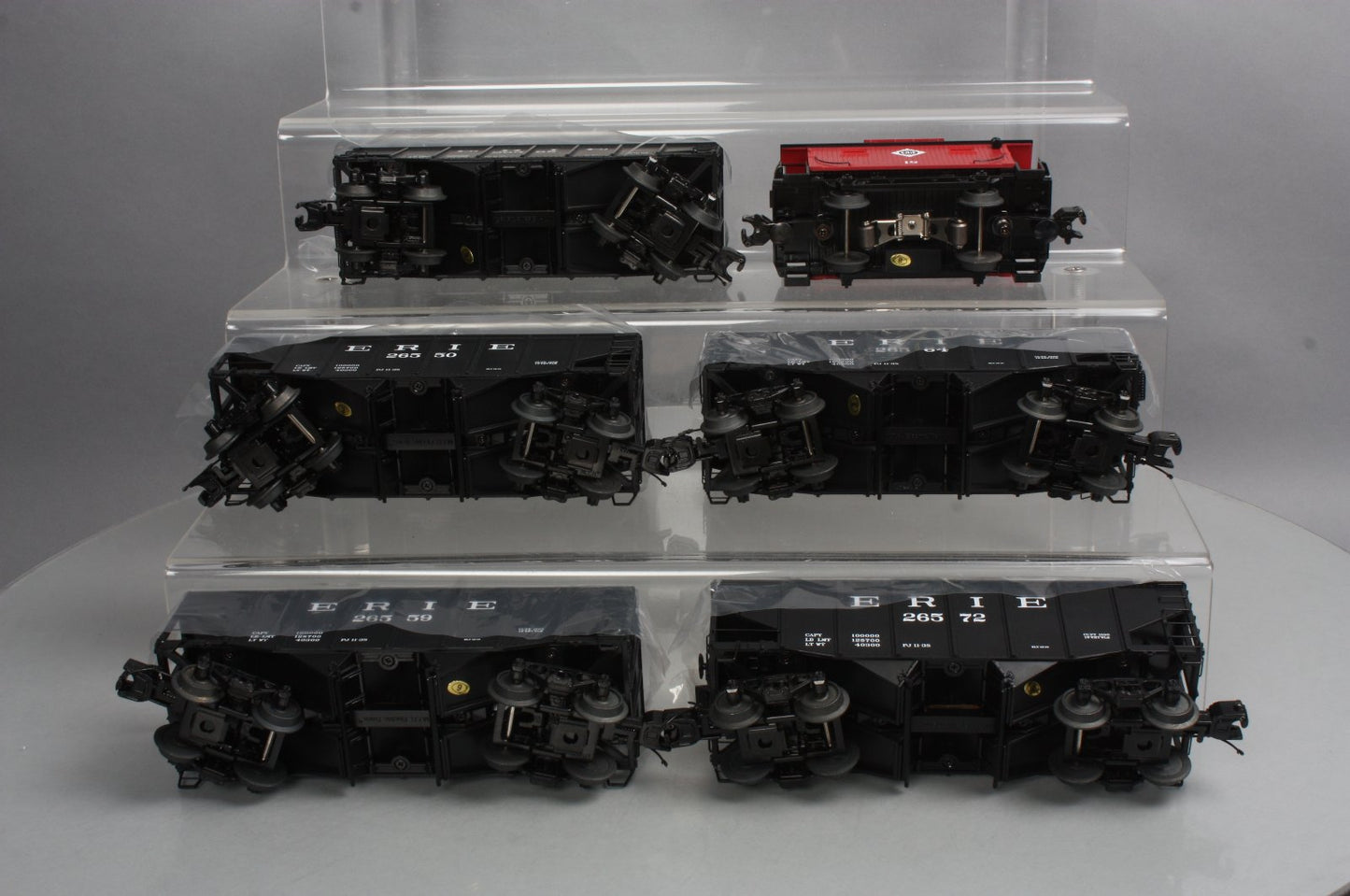 MTH 20-90672 O Erie 2-Bay Fish Belly Hopper Car Set with Caboose (Set of 5)