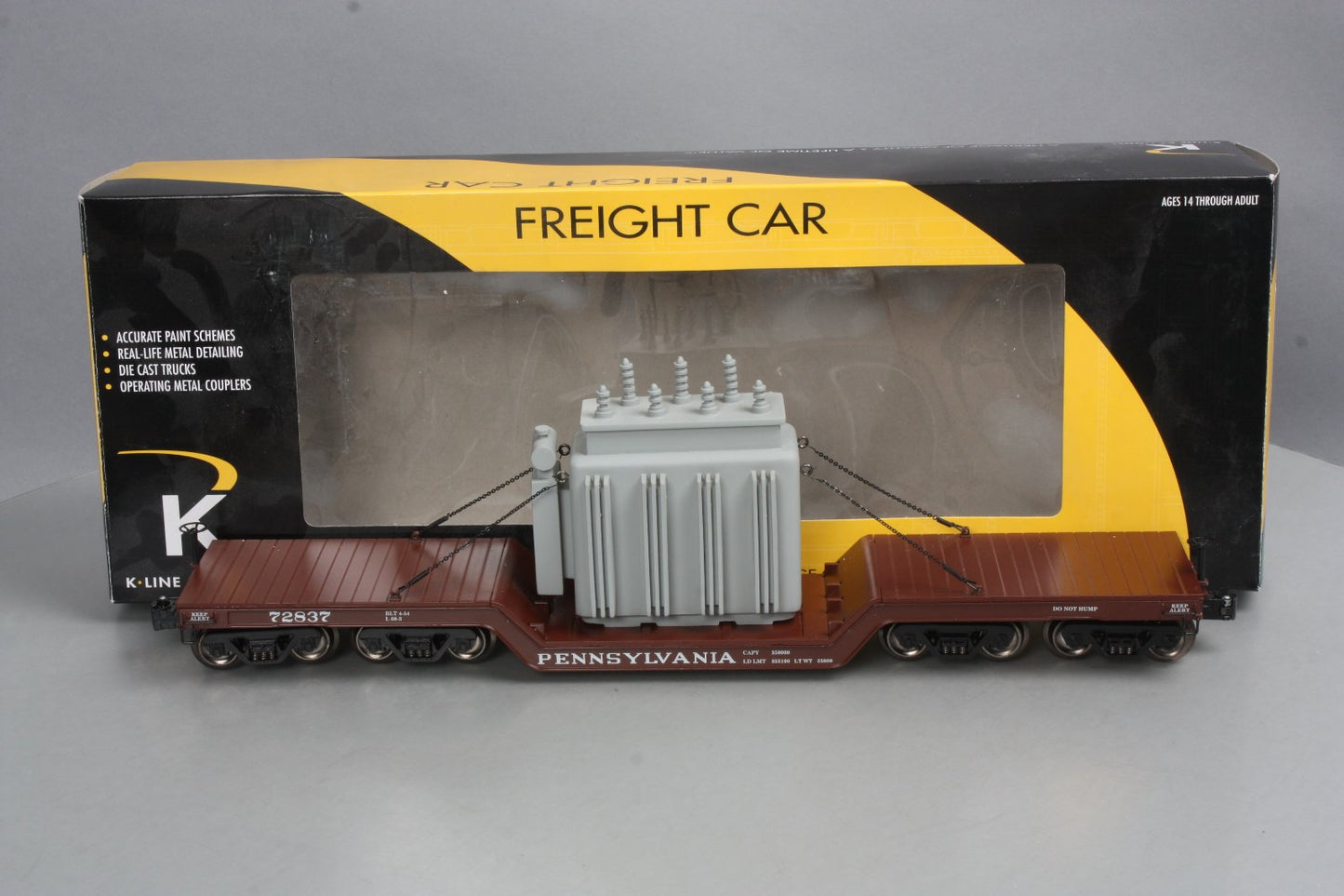 K-Line 6-21644 O Pennsylvania 16-Wheel Depressed Center Flatcar with Transformer